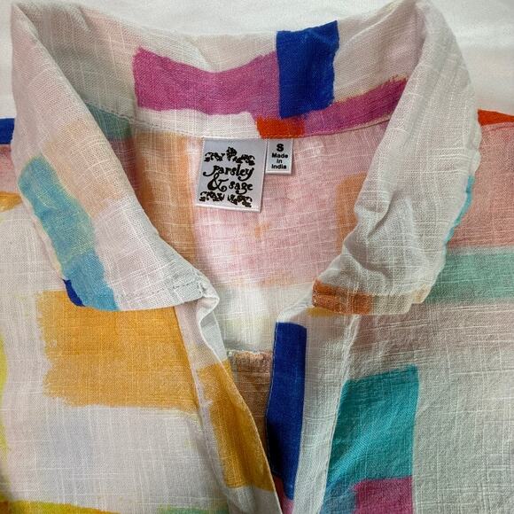 Parsley & Sage Multicolor Abstract Print Button Down Shirt 100% Cotton Small - Picture 3 of 9